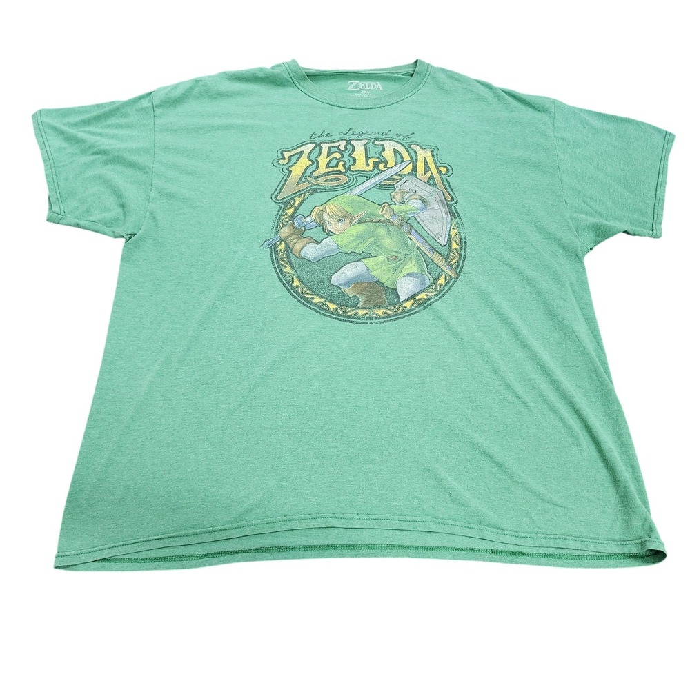 Nintendo Shirt Mens 2XL Green Legend Of Zelda Link Graphic Tee Video Game Top